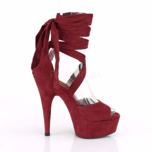 Product image of Pleaser DELIGHT-679 Burgundy Faux Suede/Burgundy Faux Suede 6 inch (15.2 cm) Heel 1 3/4 inch (4.5 cm) Platform Criss Cross Ankle Wrap Sandal Shoes
