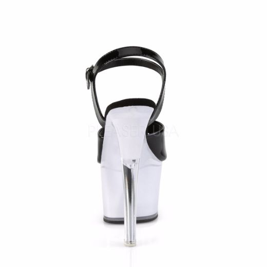 Product image of Pleaser DISCOLITE-709 Black Patent/White Glow 7 inch (17.8 cm) Heel 2 3/4 inch (7 cm) Platform Led Illuminated Ankle Strap Sandal