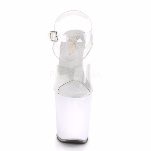 Product image of Pleaser DISCOLITE-808 Clear/White Glow 8 inch (20 cm) Heel 4 inch (10 cm) Platform Led Illuminated Ankle Strap Sandal