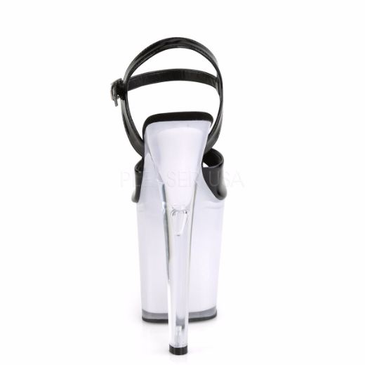 Product image of Pleaser DISCOLITE-809 Black Patent/White Glow 8 inch (20 cm) Heel 4 inch (10 cm) Platform Led Illuminated Ankle Strap Sandal