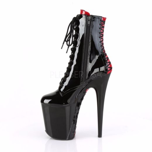 Product image of Pleaser FLAMINGO-1020FH Black Patent/Black 8 inch (20 cm) Heel 4 inch (10 cm) Platform Two Tone Lace-Up Ankle Boot Side Zip