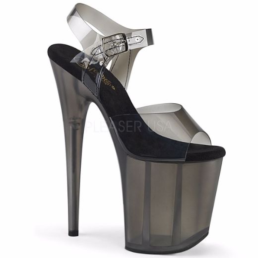 Product image of Pleaser FLAMINGO-808N-T Black Gradient Polyurethane (Pu)/Smoke Tinted 8 inch (20 cm) Heel 4 inch (10 cm) Tinted Platform Ankle Strap Sandal Shoes