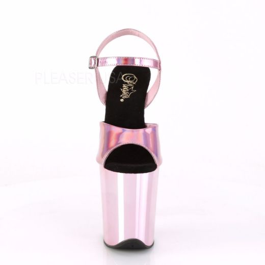 Product image of Pleaser FLAMINGO-809HG Baby Pink Holographic/Baby Pink Chrome 8 inch (20 cm) Heel 4 inch (10 cm) Platform Ankle Strap Sandal Shoes
