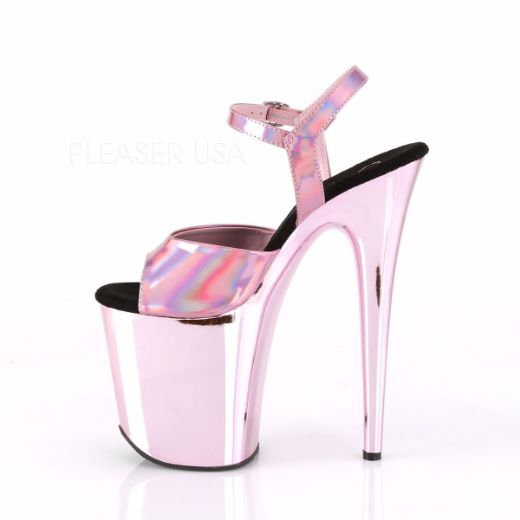 Product image of Pleaser FLAMINGO-809HG Baby Pink Holographic/Baby Pink Chrome 8 inch (20 cm) Heel 4 inch (10 cm) Platform Ankle Strap Sandal Shoes
