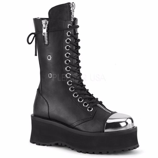 Product image of Demonia GRAVEDIGGER-14 Black Vegan Faux Leather 2 3/4 inch Platform Lace-Up Mid Calf Boot Back Metal Zip
