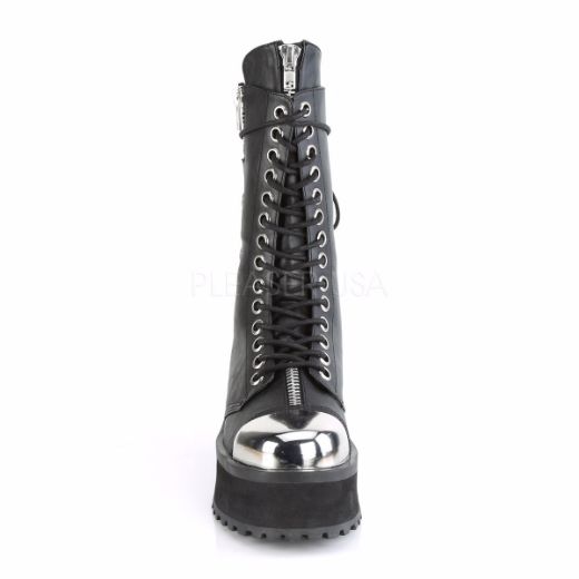 Product image of Demonia GRAVEDIGGER-14 Black Vegan Faux Leather 2 3/4 inch Platform Lace-Up Mid Calf Boot Back Metal Zip