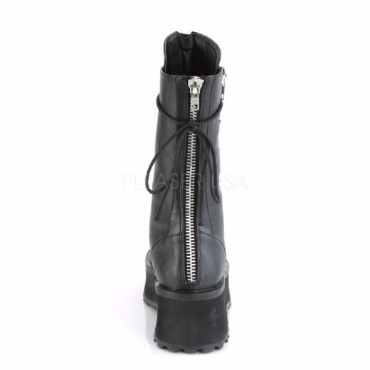 Product image of Demonia GRAVEDIGGER-14 Black Vegan Faux Leather 2 3/4 inch Platform Lace-Up Mid Calf Boot Back Metal Zip