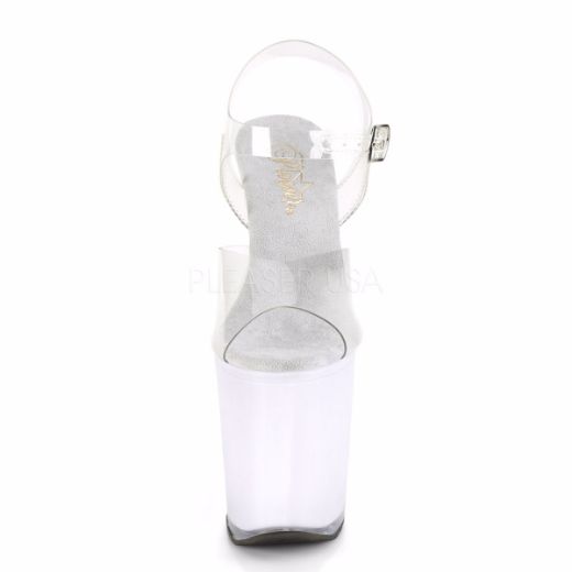Product image of Pleaser ILLUMINATOR-808 Clear/White Glow 8 inch (20 cm) Heel 4 inch (10 cm) Platform Led Illuminated Ankle Strap Sandal