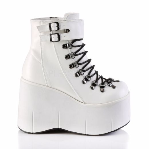 Product image of Demonia KERA-21 White Vegan Faux Leather 4 1/2 inch Platform Ankle Boot Side Zip
