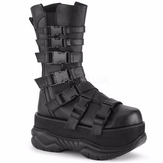 Product image of Demonia NEPTUNE-210 Black Vegan Faux Leather 3 inch Platform Mid Calf Boot Side Zip