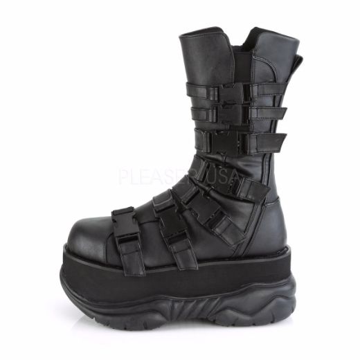 Product image of Demonia NEPTUNE-210 Black Vegan Faux Leather 3 inch Platform Mid Calf Boot Side Zip