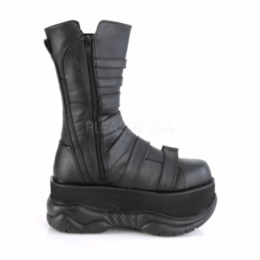 Product image of Demonia NEPTUNE-210 Black Vegan Faux Leather 3 inch Platform Mid Calf Boot Side Zip