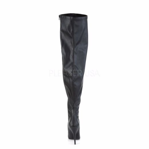 Product image of Pleaser Pink Label SEDUCE-3000WC Black Stretch Faux Leather 5 inch (12.7 cm) Heel Stretch Wide Calf Thigh Boot Side Zip Thigh High Boot