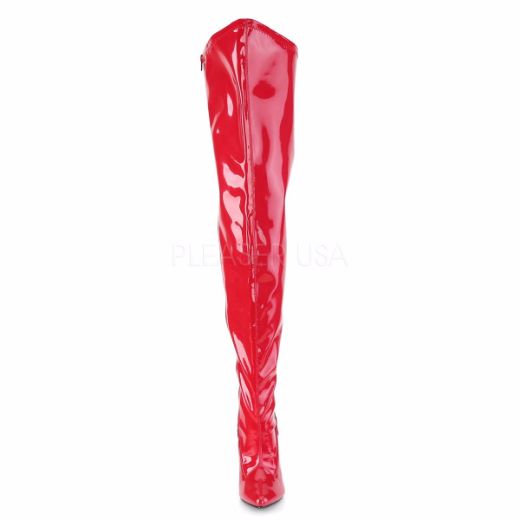 Product image of Pleaser Pink Label SEDUCE-3000WC Red Stretch Patent 5 inch (12.7 cm) Heel Stretch Wide Calf Thigh Boot Side Zip Thigh High Boot