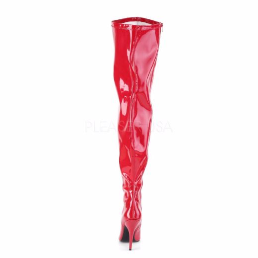 Product image of Pleaser Pink Label SEDUCE-3000WC Red Stretch Patent 5 inch (12.7 cm) Heel Stretch Wide Calf Thigh Boot Side Zip Thigh High Boot