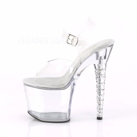 Product image of Pleaser UNICORN-708RSH Clear/Clear 7 inch (17.8 cm) Unicorn Heel 3 1/4 inch (8.3 cm) Platform Ankle Strap Sandal With  Rhinestones Heel Shoes