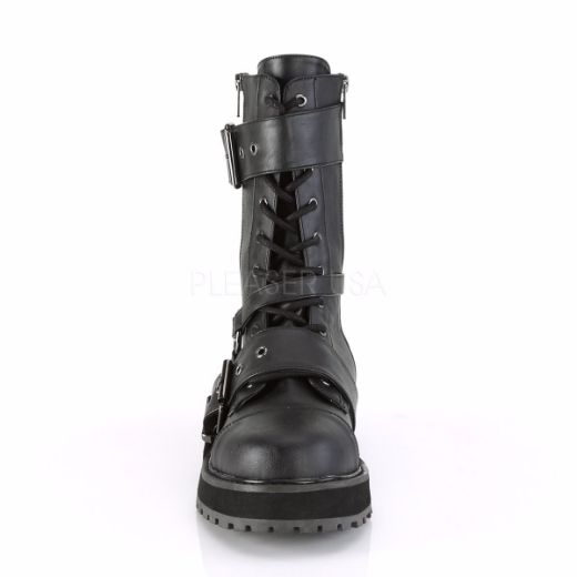 Product image of Demonia VALOR-220 Black Vegan Faux Leather 1 1/2 inch Platform Lace-Up Mid-Calf Boot Side Zip