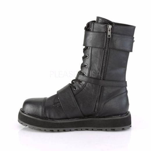 Product image of Demonia VALOR-220 Black Vegan Faux Leather 1 1/2 inch Platform Lace-Up Mid-Calf Boot Side Zip