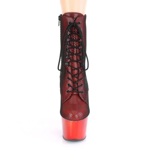 Product image of Pleaser ADORE-1020HFN Red Holographic/Red Chrome 7 inch (17.8 cm) Heel 2 3/4 inch (7 cm) Platform Lace-Up Front Ankle Boot Side Zip