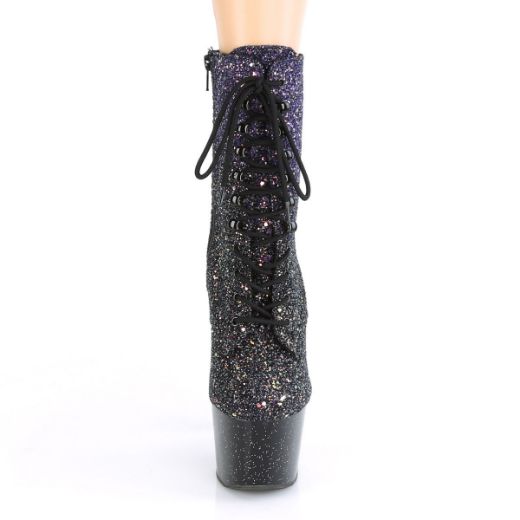 Product image of Pleaser ADORE-1020OMBG Purple Multicolour Glitter/Black 7 inch (17.8 cm) Heel 2 3/4 inch (7 cm) Platform Lace-Up Front Ankle Boot Side Zip