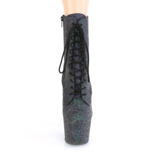 Product image of Pleaser ADORE-1020REFL Green-Purple Refl./Green-Purple Refl 7 inch (17.8 cm) Heel 2 3/4 inch (7 cm) Platform Lace-Up Front Ankle Boot Side Zip
