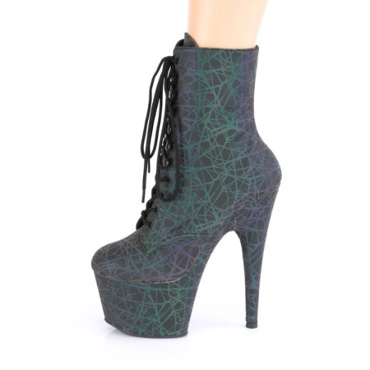 Product image of Pleaser ADORE-1020REFL Green-Purple Refl./Green-Purple Refl 7 inch (17.8 cm) Heel 2 3/4 inch (7 cm) Platform Lace-Up Front Ankle Boot Side Zip