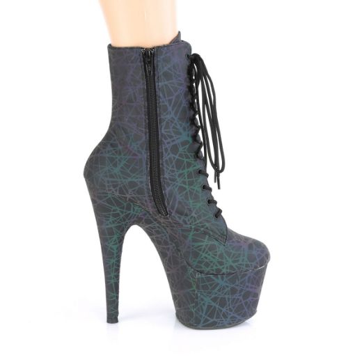 Product image of Pleaser ADORE-1020REFL Green-Purple Refl./Green-Purple Refl 7 inch (17.8 cm) Heel 2 3/4 inch (7 cm) Platform Lace-Up Front Ankle Boot Side Zip