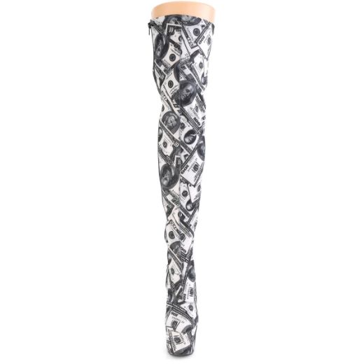 Product image of Pleaser ADORE-3000DP White-Black Stretch Fabric/White-Black Fabric 7 inch (17.8 cm) Heel 2 3/4 inch (7 cm) Platform Stretch Thigh Boot Side Zip