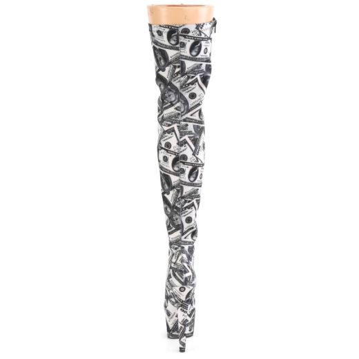 Product image of Pleaser ADORE-3000DP White-Black Stretch Fabric/White-Black Fabric 7 inch (17.8 cm) Heel 2 3/4 inch (7 cm) Platform Stretch Thigh Boot Side Zip