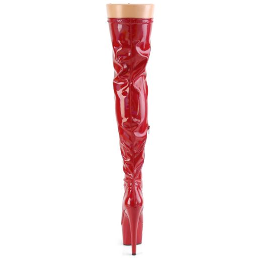 Product image of Pleaser ADORE-3000HWR Red Stretch Holographic/Red Holographic 7 inch (17.8 cm) Heel 2 3/4 inch (7 cm) Platform Stretch Thigh Boot Side Zip Thigh High Boot
