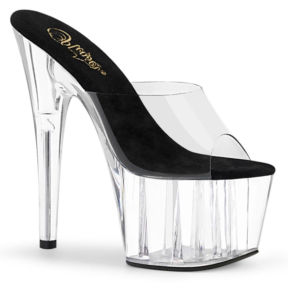 Product image of Pleaser ADORE-701 Clear-Black/Clear 7 inch (17.8 cm) Heel 2 3/4 inch (7 cm) Platform Slide Slide Mule Shoes