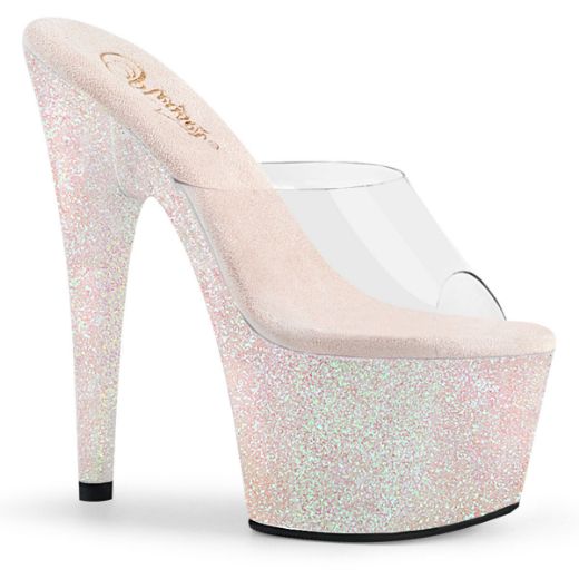 Product image of Pleaser ADORE-701HMG Clear/Multicolour Multicolour Mini Glitter 7 inch (17.8 cm) Heel 2 3/4 inch (7 cm) Platform Slide Slide Mule Shoes