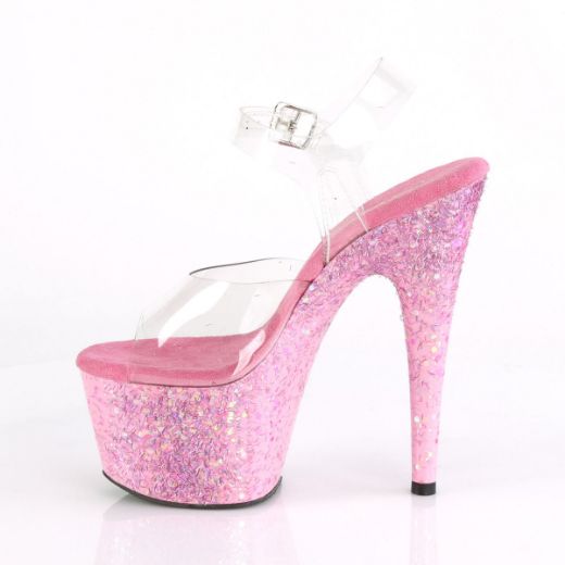 Product image of Pleaser ADORE-708CF Clear/Pink Confetti 7 inch (17.8 cm) Heel 2 3/4 inch (7 cm) Platform Ankle Strap Sandal Shoes