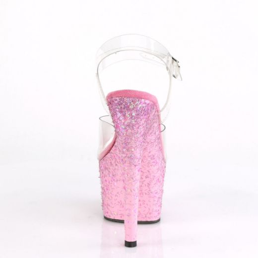 Product image of Pleaser ADORE-708CF Clear/Pink Confetti 7 inch (17.8 cm) Heel 2 3/4 inch (7 cm) Platform Ankle Strap Sandal Shoes