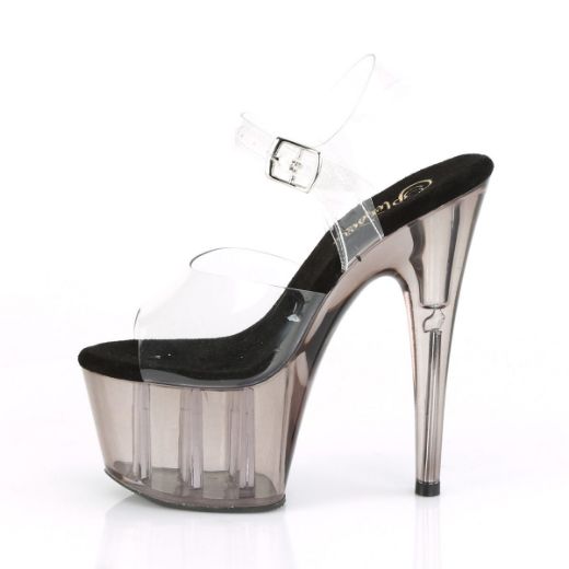 Product image of Pleaser ADORE-708T Clear/Smoke Tinted 7 inch (17.8 cm) Heel 2 3/4 inch (7 cm) Tinted Platform Ankle Strap Sandal Shoes