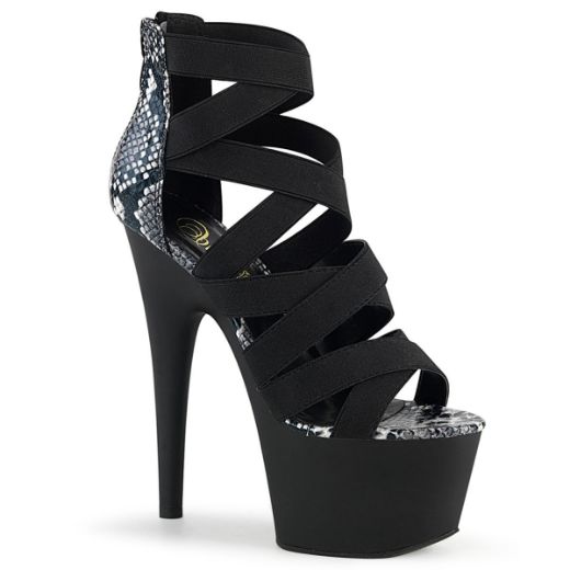 Product image of Pleaser ADORE-748SP Black Elastic Band-Animal Print Print Patent/Black Matte 7 inch (17.8 cm) Heel 2 3/4 inch (7 cm) Platform Close Back Criss Cross Sandal Back Zip Shoes