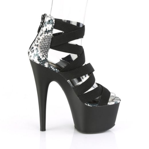 Product image of Pleaser ADORE-748SP Black Elastic Band-Animal Print Print Patent/Black Matte 7 inch (17.8 cm) Heel 2 3/4 inch (7 cm) Platform Close Back Criss Cross Sandal Back Zip Shoes
