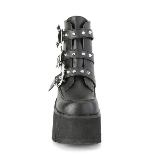Product image of Demonia ASHES-55 Black Vegan Faux Leather 3 1/2 inch (9 cm) Chunky Heel Cut Out Platform Ankle Boot