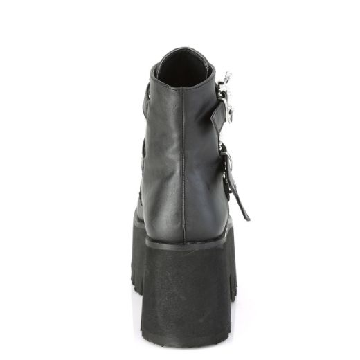 Product image of Demonia ASHES-55 Black Vegan Faux Leather 3 1/2 inch (9 cm) Chunky Heel Cut Out Platform Ankle Boot