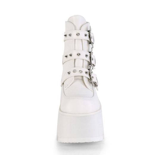 Product image of Demonia ASHES-55 White Vegan Faux Leather 3 1/2 inch (9 cm) Chunky Heel Cut Out Platform Ankle Boot