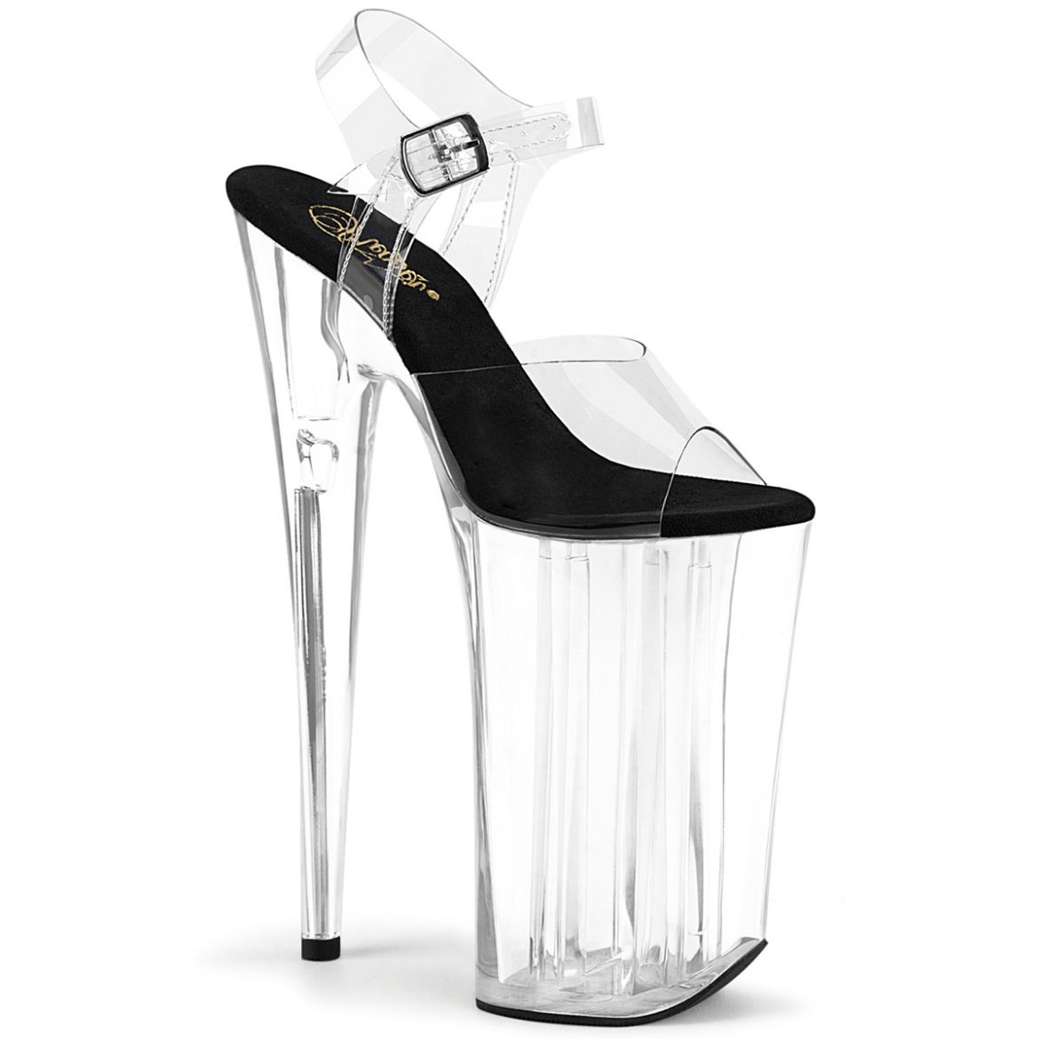 Product image of Pleaser BEYOND-008 Clear-Black/Clear 10 inch (25.5 cm) Heel 6 1/4 inch (16 cm) Platform Ankle Strap Sandal