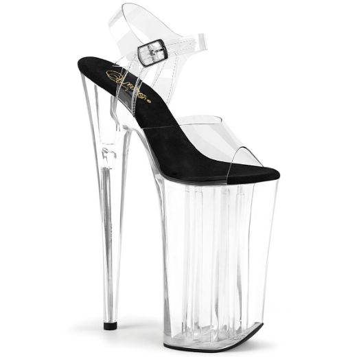 Product image of Pleaser BEYOND-008 Clear-Black/Clear 10 inch (25.5 cm) Heel 6 1/4 inch (16 cm) Platform Ankle Strap Sandal