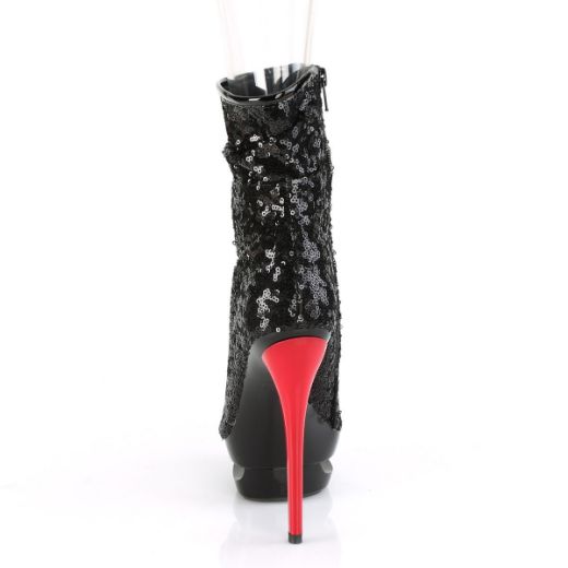 Product image of Pleaser BLONDIE-R-1008 Black Sequins/Black-Red 6 inch (15.2 cm) Heel 1 1/2 inch (3.8 cm) Platform Two Tone Sequins Open Toe Ankle Boot