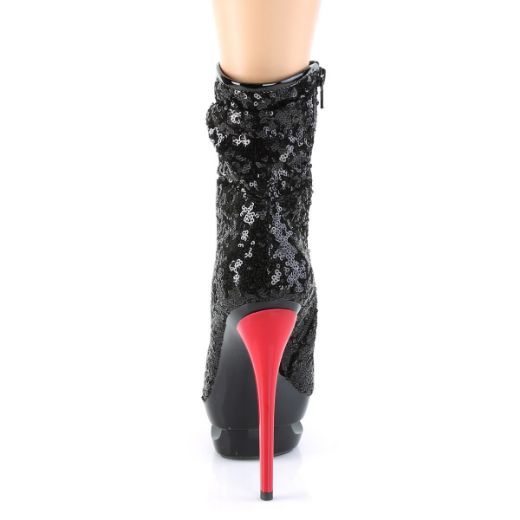 Product image of Pleaser BLONDIE-R-1009 Black Sequins/Black-Red 6 inch (15.2 cm) Heel 1 1/2 inch (3.8 cm) Platform Two Tone Sequins Ankle Boot Side Zip