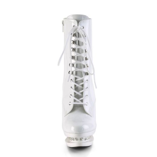 Product image of Pleaser BLONDIE-R-1020 White Patent/White 6 inch (15.2 cm) Heel 1 1/2 inch (3.8 cm) Platform Lace-Up Front Ankle Boot Side Zip