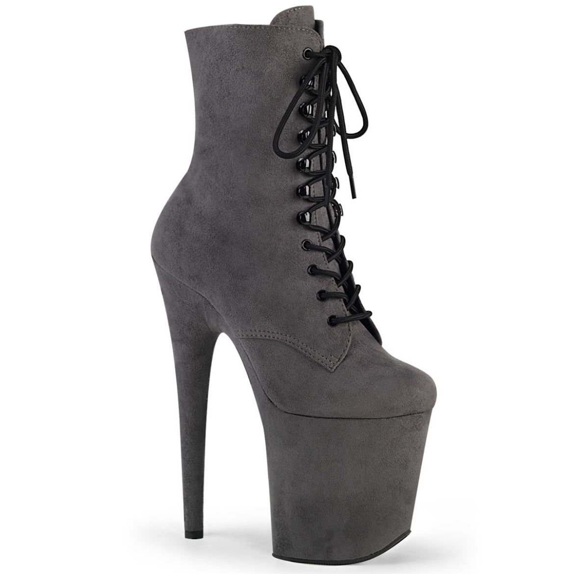 Product image of Pleaser FLAMINGO-1020FS Grey Faux Suede/Grey Faux Suede 8 inch (20.3 cm) Heel 4 inch (10.2 cm) Platform Lace-Up Front Ankle Boot Side Zip