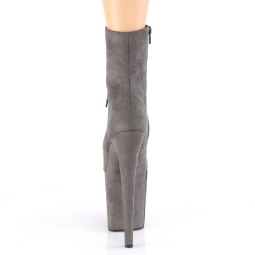 Product image of Pleaser FLAMINGO-1020FS Grey Faux Suede/Grey Faux Suede 8 inch (20.3 cm) Heel 4 inch (10.2 cm) Platform Lace-Up Front Ankle Boot Side Zip