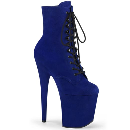 Product image of Pleaser FLAMINGO-1020FS Royal Blue Faux Suede/Royal Blue Faux Suede 8 inch (20.3 cm) Heel 4 inch (10.3 cm) Platform Lace-Up Front Ankle Boot Side Zip