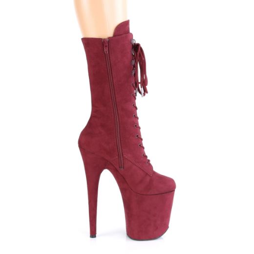 Product image of Pleaser FLAMINGO-1050FS Burgundy Faux Suede/Burgundy Faux Suede 8 inch (20 cm) Heel 4 inch (10 cm) Platform Lace-Up Front Mid Calf Boot Side Zip
