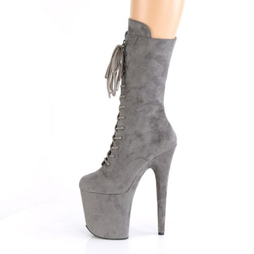 Product image of Pleaser FLAMINGO-1050FS Grey Faux Suede/Grey Faux Suede 8 inch (20 cm) Heel 4 inch (10 cm) Platform Lace-Up Front Mid Calf Boot Side Zip